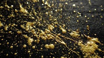 Luxurious gold paint splatters on a textured dark surface adding a touch of elegance and sophistication photo