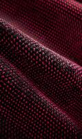 Crimson Elegance Woven Textile A Dynamic Macro View of Deep Red and Black Fabric Texture photo