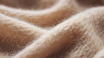 Macro close up of a soft textured fabric with light cream and beige shades creating visual appeal photo