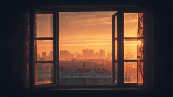 A view of the city from an open window photo