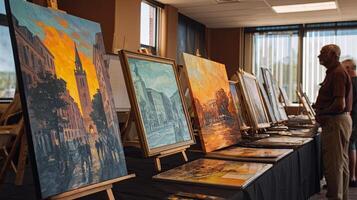 Man Admiring Art Display in Gallery photo