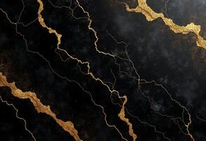 Black and gold marble texture with gold lines photo