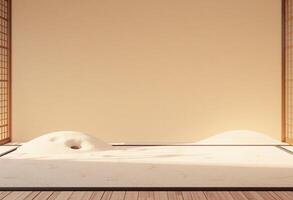 An empty room with a sand bed and wooden floor photo