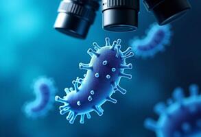 Microscopes and bacteria in the background photo