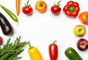 Various vegetables and fruits arranged in a circle photo