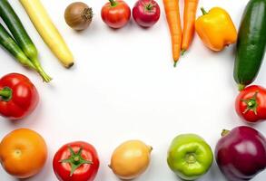 A circle of vegetables arranged on a white background photo