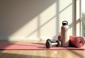 Peaceful Room with Yoga Setup and Bright Window photo