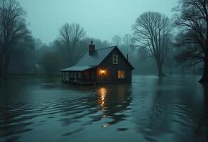 Distant House in Rainwater Overflow photo