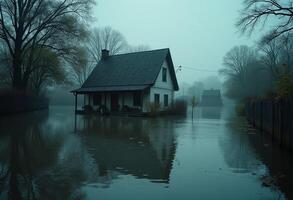 Water-Level View of Suburban Flood photo