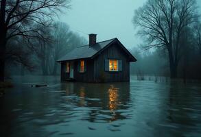 Urban Flood with Leafless Trees photo