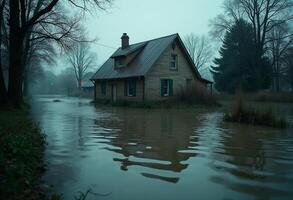 Submerged Yard and Forest Reflection photo