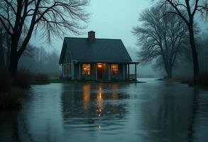 House Partially Submerged in Rain Flood photo