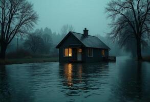 Calm Water Reflecting Flooded Trees photo
