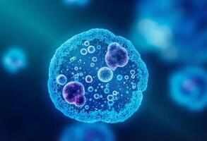 A cell with a blue background and a purple object photo