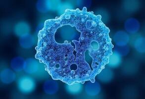 A blue cell with a hole in it photo
