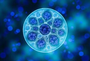 A blue cell with many different types of cells photo
