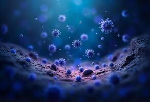 Blue viruses in the air with a blue background photo
