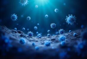 Blue corona viruses on a dark background photo