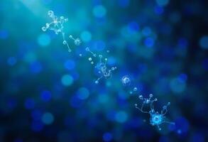 Abstract blue background with small molecules photo