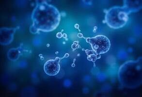 A group of cells with bubbles on a blue background photo