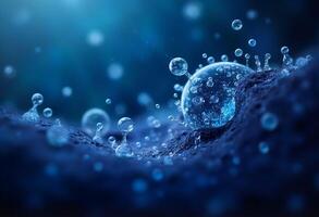 Water bubbles and bubbles on a blue background photo
