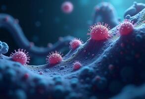 A close up of a virus and its surrounding photo