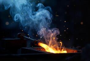 A blacksmith is working on a piece of metal photo