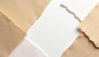 Several pieces of torn paper on a white background photo