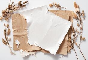 Rustic Paper Stack and Leaves photo