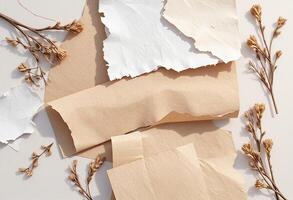 Rustic Paper Mockup with Leaves photo