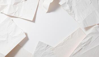 White crumpled paper background with copy space photo