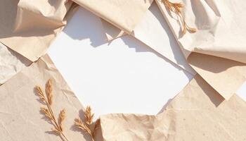 Paper crumpled and folded into a square shape photo