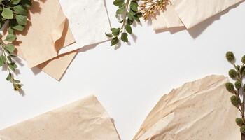 Flatlay of Kraft Sheets with Herbs photo