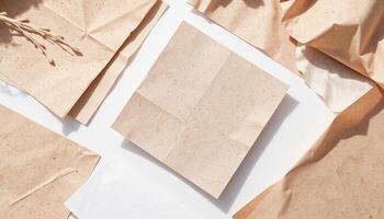 Paper and brown crumpled paper on a white surface photo