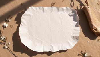 A piece of paper and scissors on a table photo