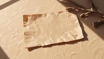 A piece of paper laying on a table with a branch photo