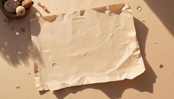 A piece of paper and a bowl of nuts on a table photo