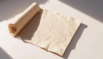 A rolled up piece of paper on a table photo