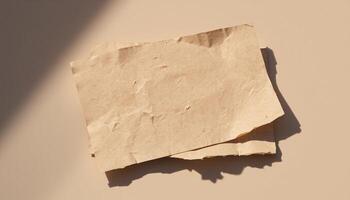 A piece of paper on a table with a shadow photo