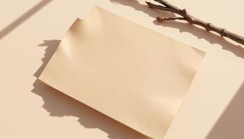 A piece of paper with a branch on a light background photo