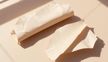 Two pieces of paper on a table with sunlight photo