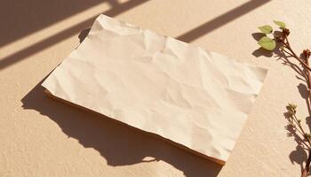 A piece of paper on a table with a plant photo