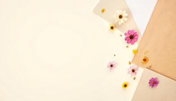 Several envelopes with flowers on a white background photo