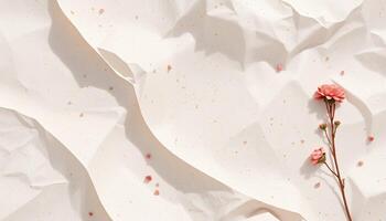 A flower is sitting on top of a crumpled paper photo