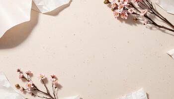 A white background with flowers and paper photo