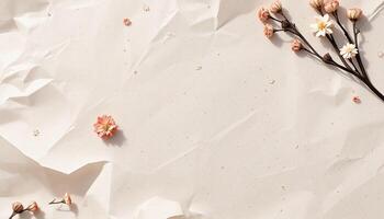 A flower is on top of a crumpled paper photo