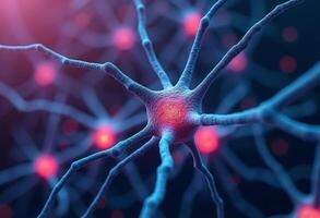Neurons are shown in a dark background photo