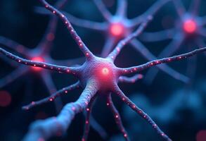 Neurons are glowing red in this image photo