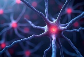 A close up of a neuron with red light photo
