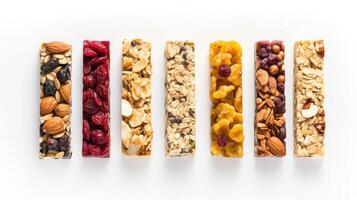 nuts granola bar on white photo